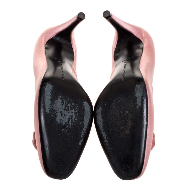 Pre Owned Bottega Veneta Pink Satin Embellished Pumps Size 38