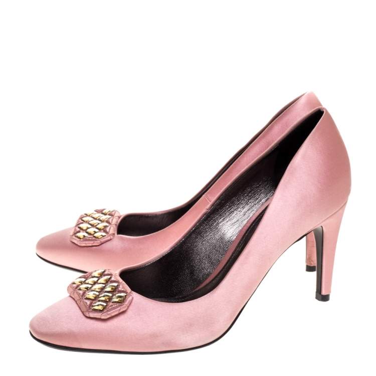 Pre Owned Bottega Veneta Pink Satin Embellished Pumps Size 38