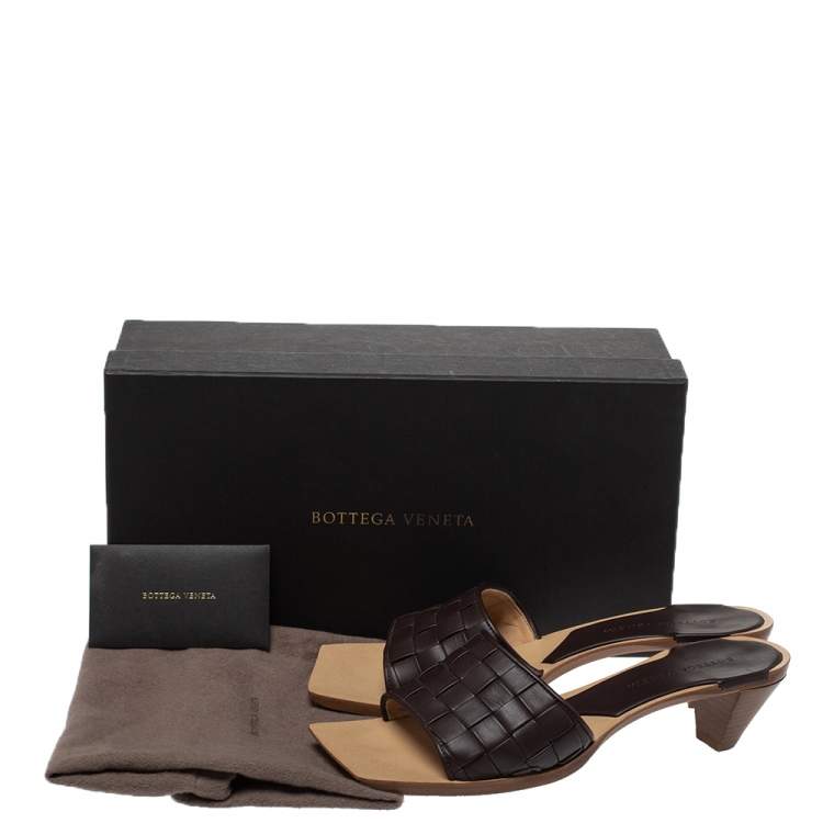 Pre Owned Bottega Veneta Brown Intrecciato Leather Open Toe Sandals Size 38