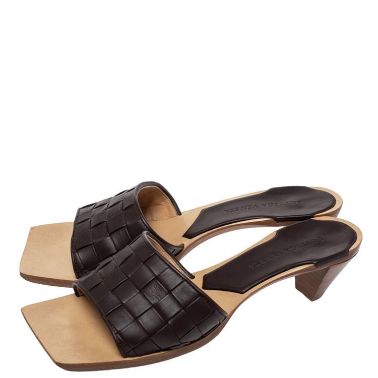 Pre Owned Bottega Veneta Brown Intrecciato Leather Open Toe Sandals Size 38