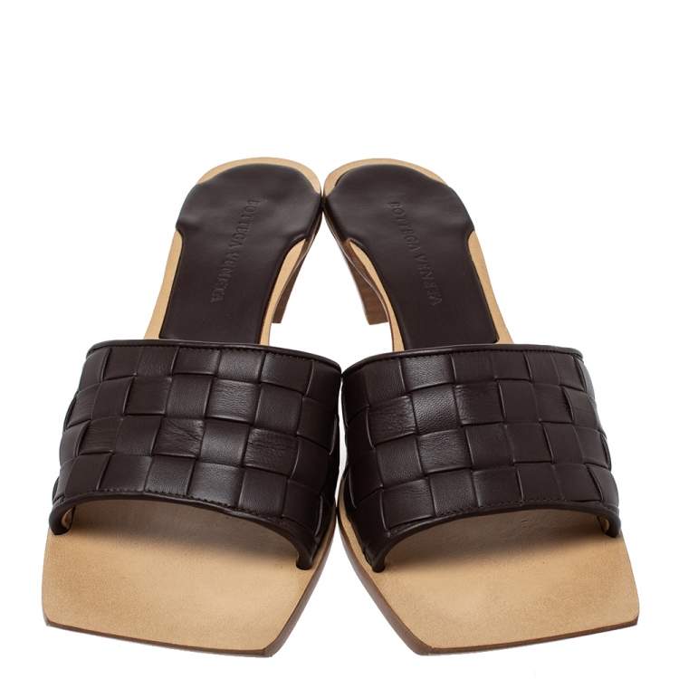 Pre Owned Bottega Veneta Brown Intrecciato Leather Open Toe Sandals Size 38