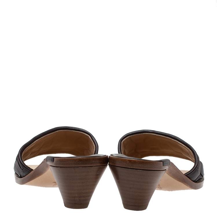 Pre Owned Bottega Veneta Brown Intrecciato Leather Open Toe Sandals Size 38