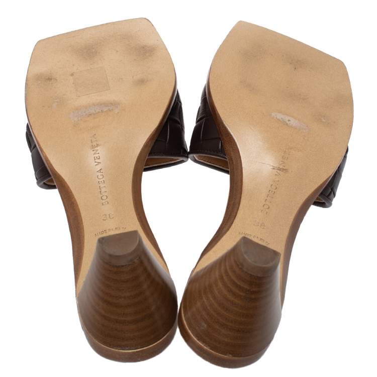 Pre Owned Bottega Veneta Brown Intrecciato Leather Open Toe Sandals Size 38