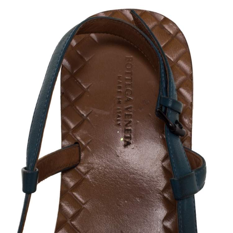 Pre Owned  Bottega Veneta Blue Intrecciato Leather Slingback Open Toe Sandals Size 38.5