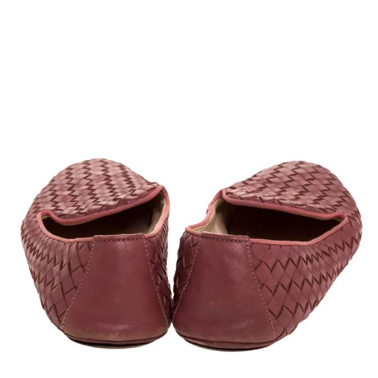 Pre Owned Bottega Veneta Dark Pink Intrecciato Leather Smoking Slippers Size 39