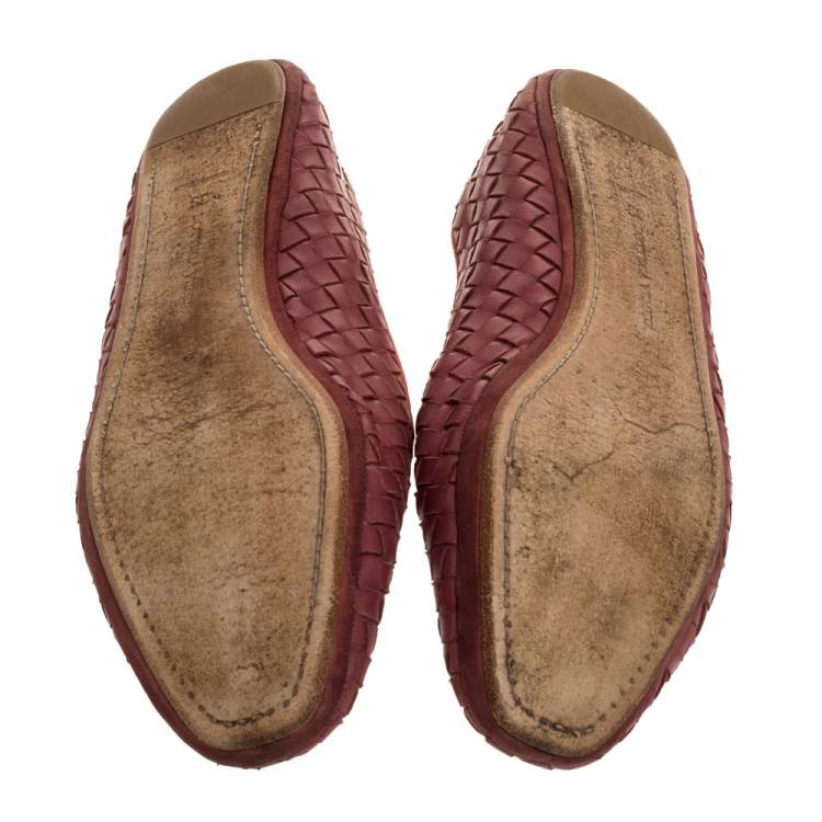 Pre Owned Bottega Veneta Dark Pink Intrecciato Leather Smoking Slippers Size 39