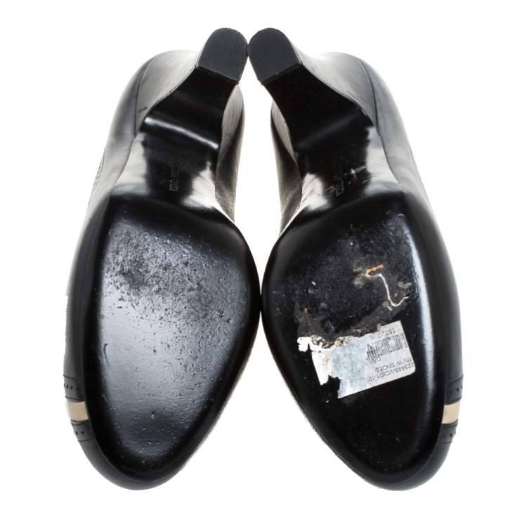 Pre Owned Bottega Veneta Black/Cream Leather Perforated Detail Platform Pumps Size 40