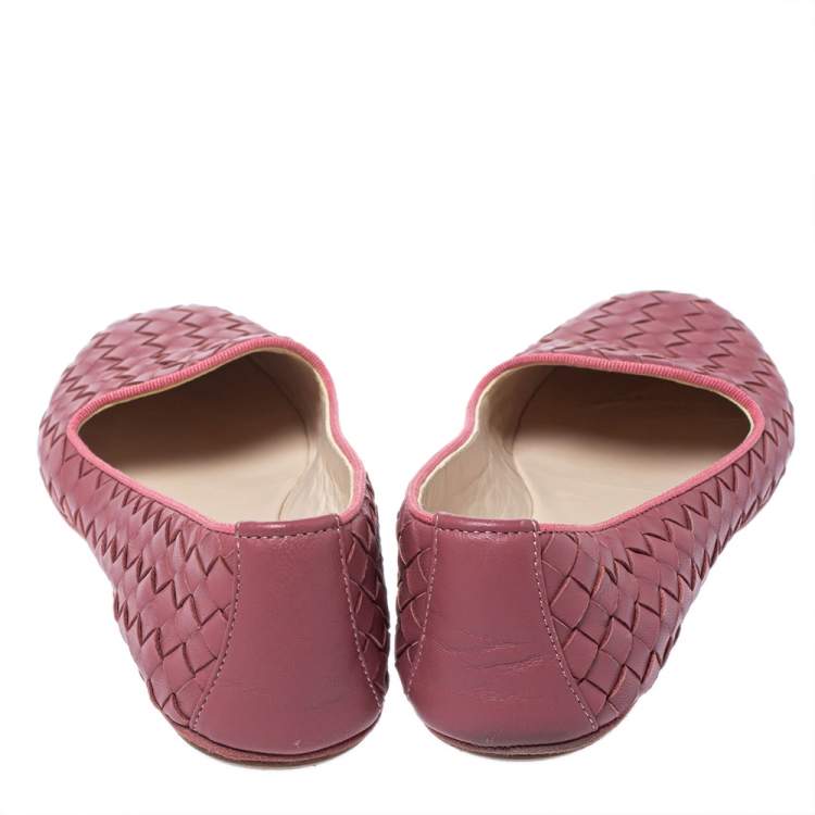Pre Owned Bottega Veneta Dark Pink Intrecciato Leather Smoking Slippers Size 36