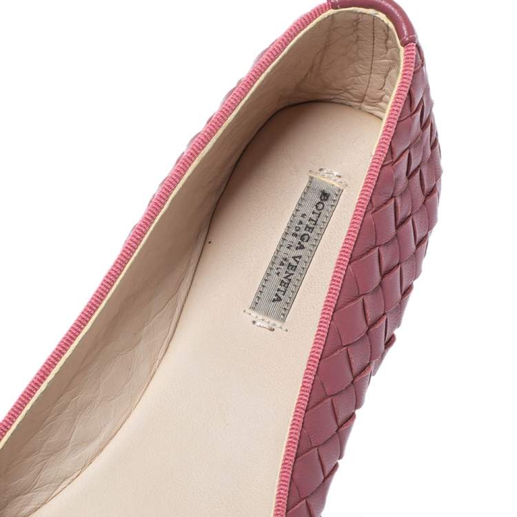 Pre Owned Bottega Veneta Dark Pink Intrecciato Leather Smoking Slippers Size 36