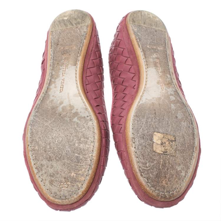 Pre Owned Bottega Veneta Dark Pink Intrecciato Leather Smoking Slippers Size 36