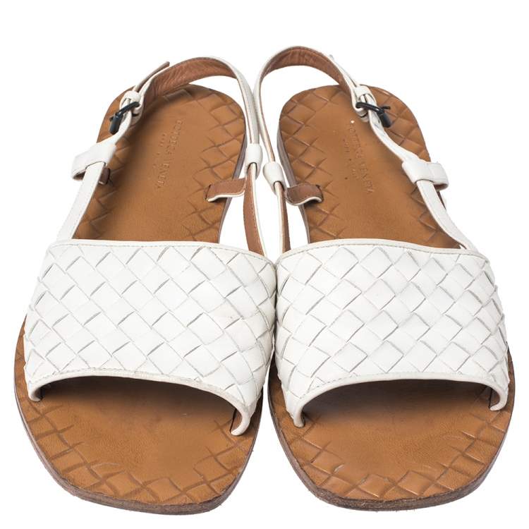 Pre Owned Bottega Veneta White Intrecciato Leather Calvados Slingback Flat Sandals Size 36