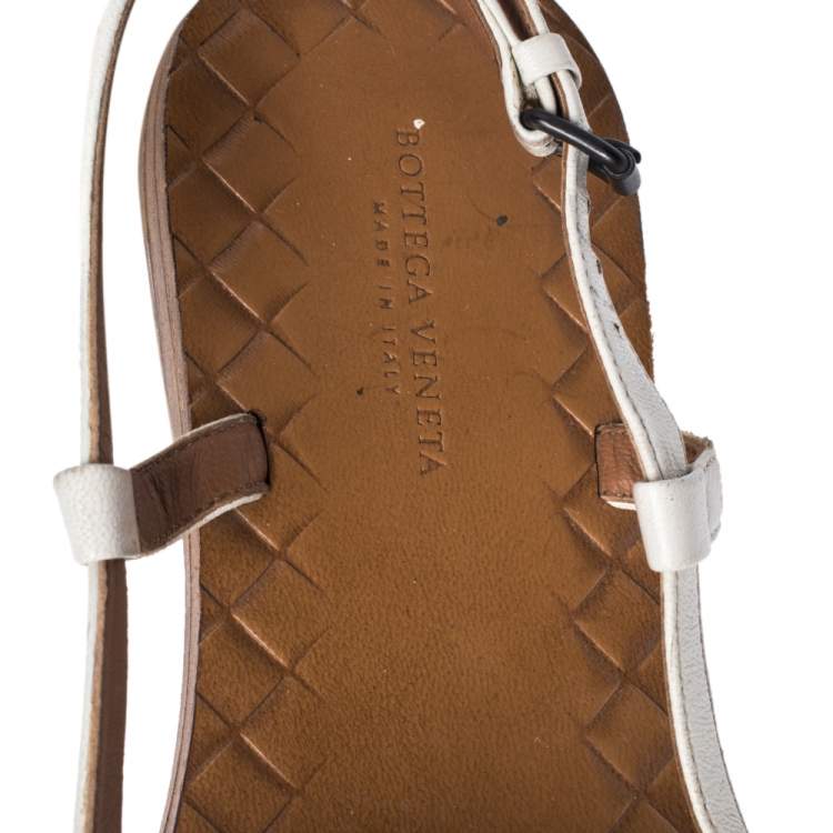 Pre Owned Bottega Veneta White Intrecciato Leather Calvados Slingback Flat Sandals Size 36