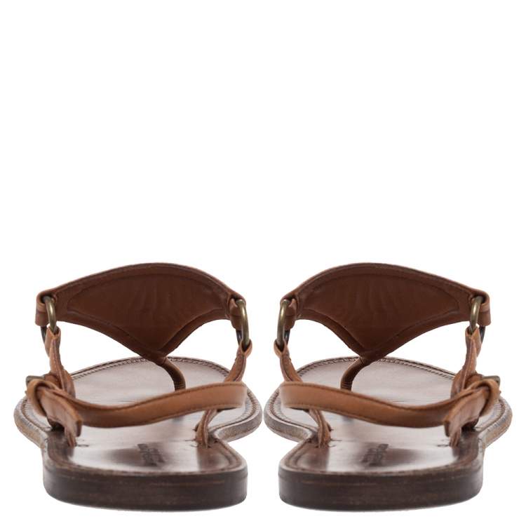 Pre Owned Bottega Veneta Brown Intrecciato Leather Thong Slingback Flat Sandal Size 39