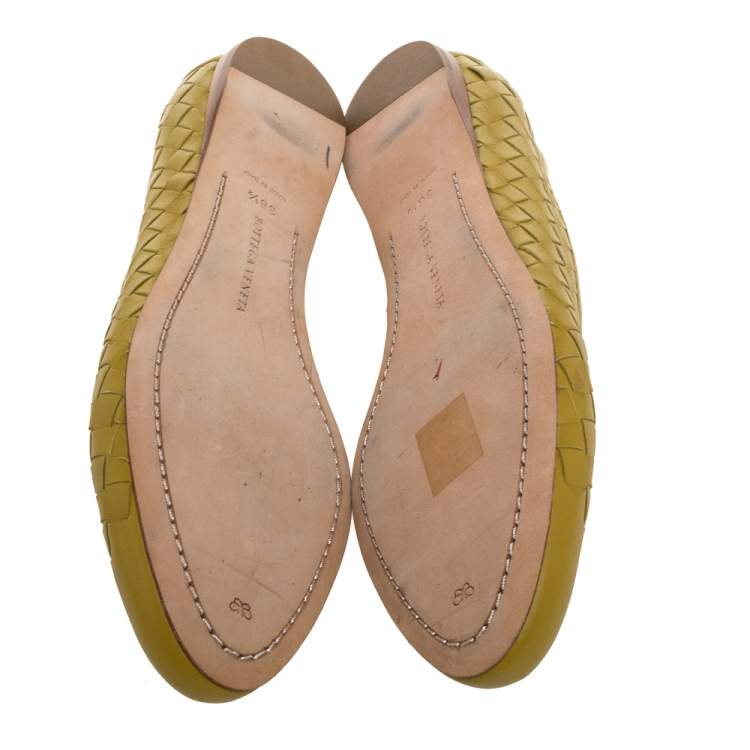 Pre Owned Bottega Veneta Yellow Intrecciato Leather Ballet Flats Size 36.5
