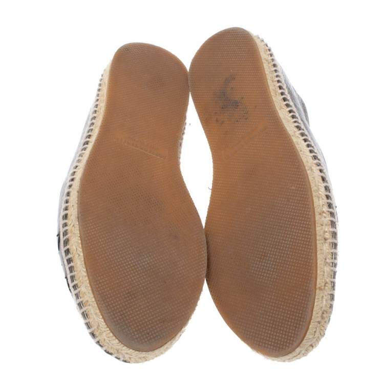 Pre Owned Bottega Veneta Metallic Grey Intrecciato Leather Espadrille Flats Size 38