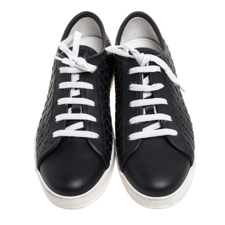Pre Owned Bottega Veneta Black Intrecciato Leather Running Low Top Sneakers Size 39