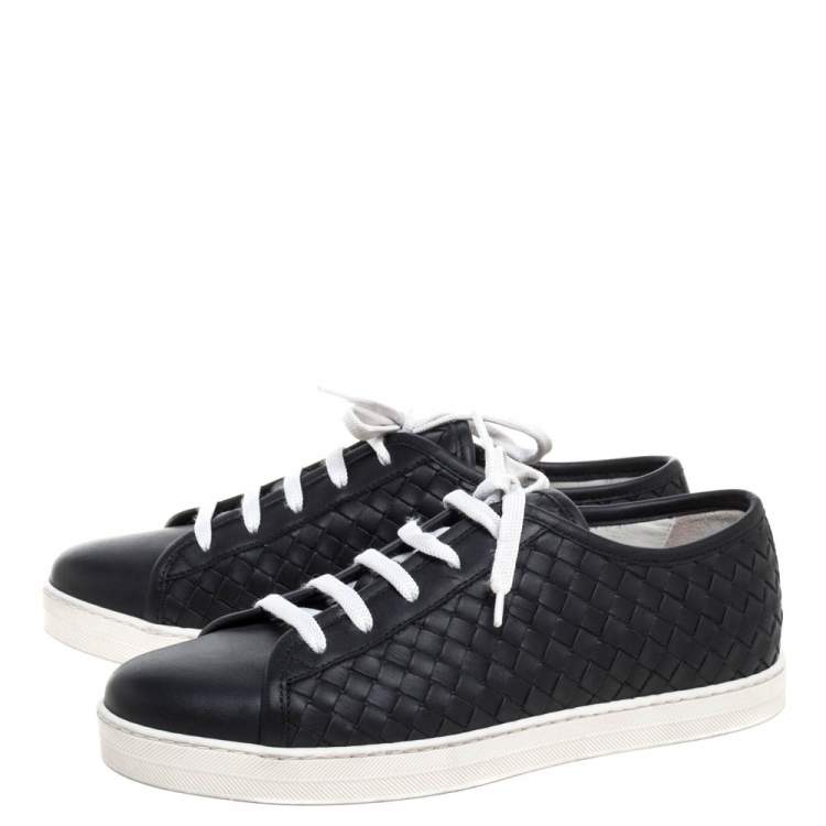 Pre Owned Bottega Veneta Black Intrecciato Leather Running Low Top Sneakers Size 39
