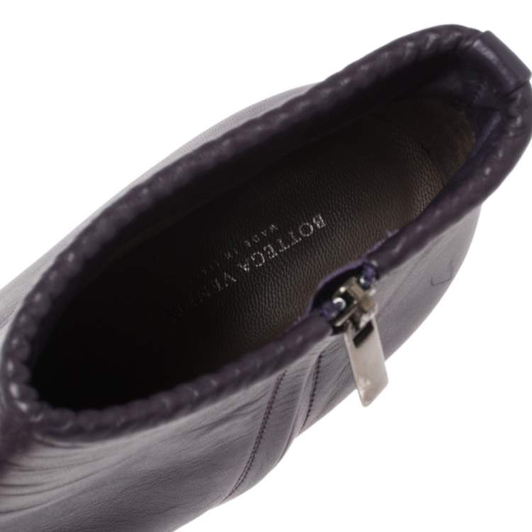 Pre Owned Bottega Veneta Purple Leather Ankle Boots Size 39
