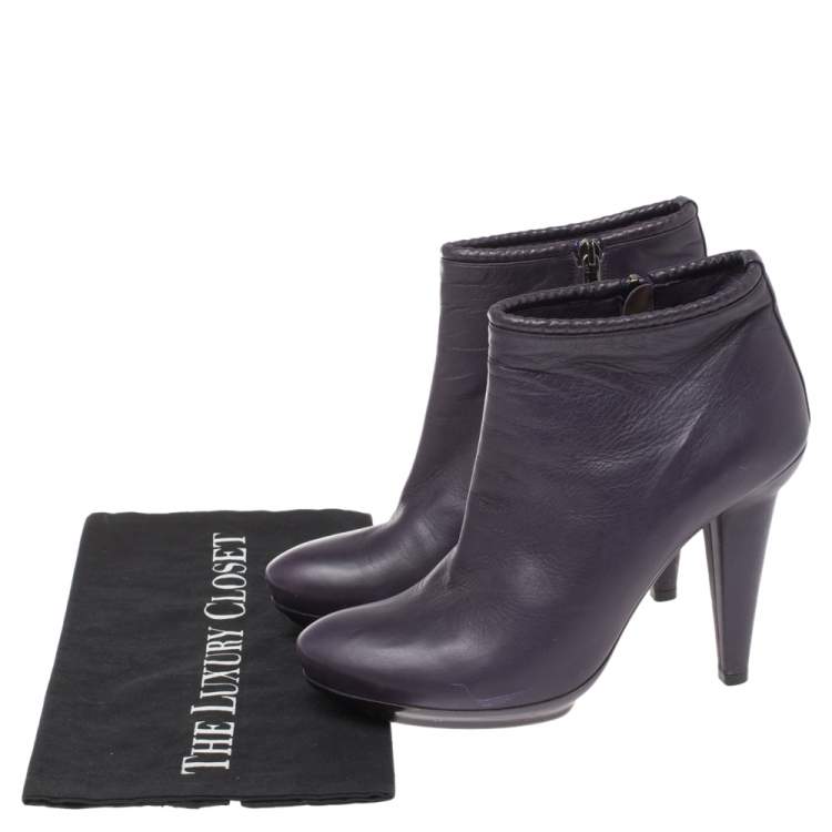 Pre Owned Bottega Veneta Purple Leather Ankle Boots Size 39