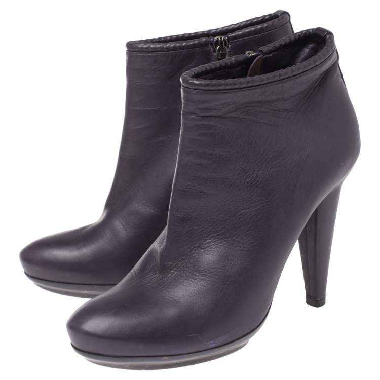 Pre Owned Bottega Veneta Purple Leather Ankle Boots Size 39