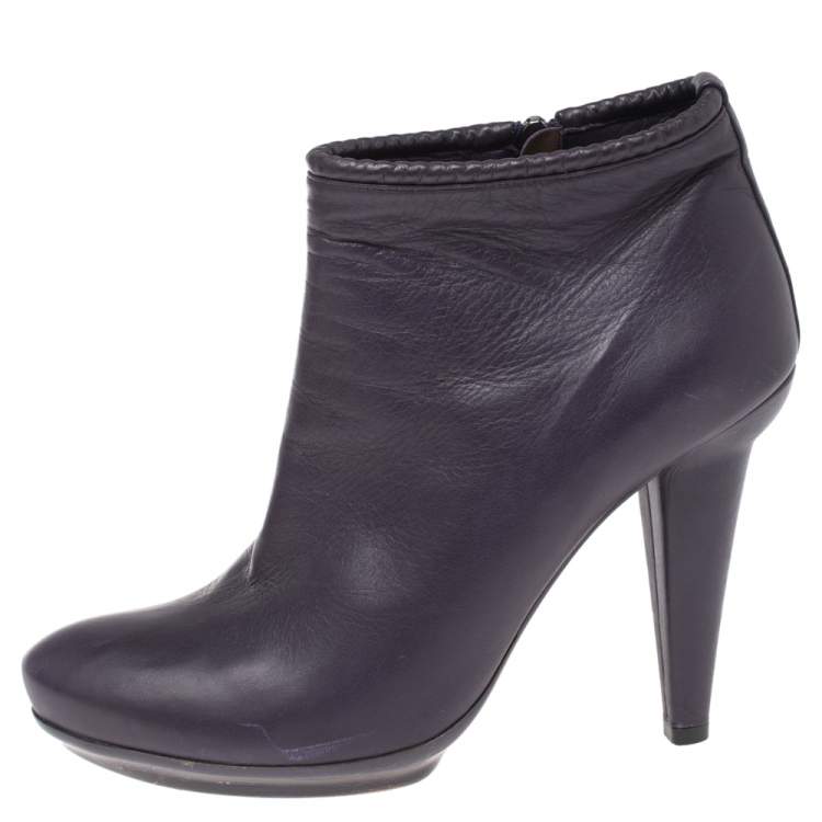 Pre Owned Bottega Veneta Purple Leather Ankle Boots Size 39