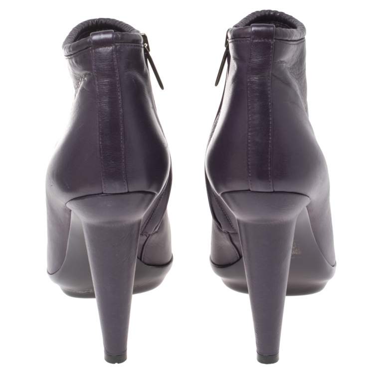 Pre Owned Bottega Veneta Purple Leather Ankle Boots Size 39