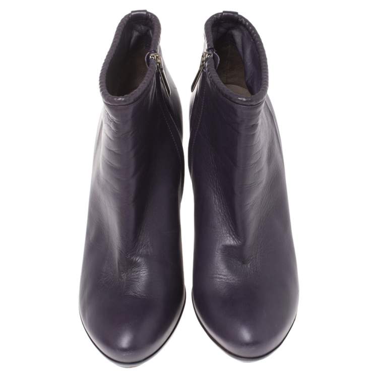 Pre Owned Bottega Veneta Purple Leather Ankle Boots Size 39