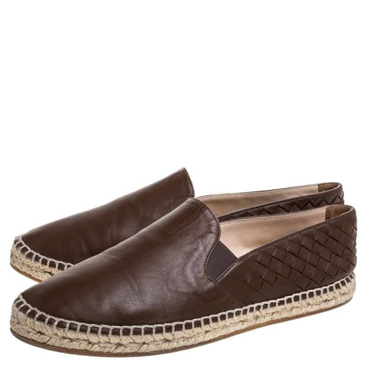 Pre Owned Bottega Veneta Brown Leather Intrecciato Espadrille Flats Size 38