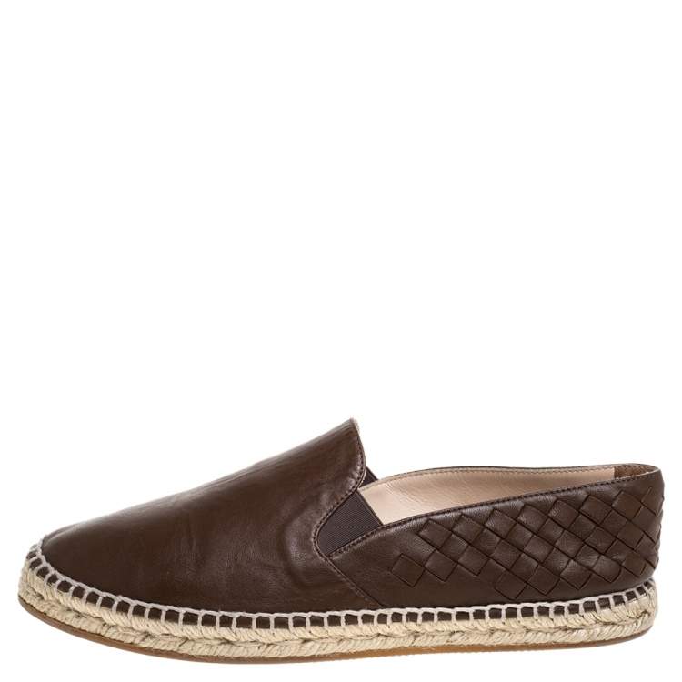 Pre Owned Bottega Veneta Brown Leather Intrecciato Espadrille Flats Size 38