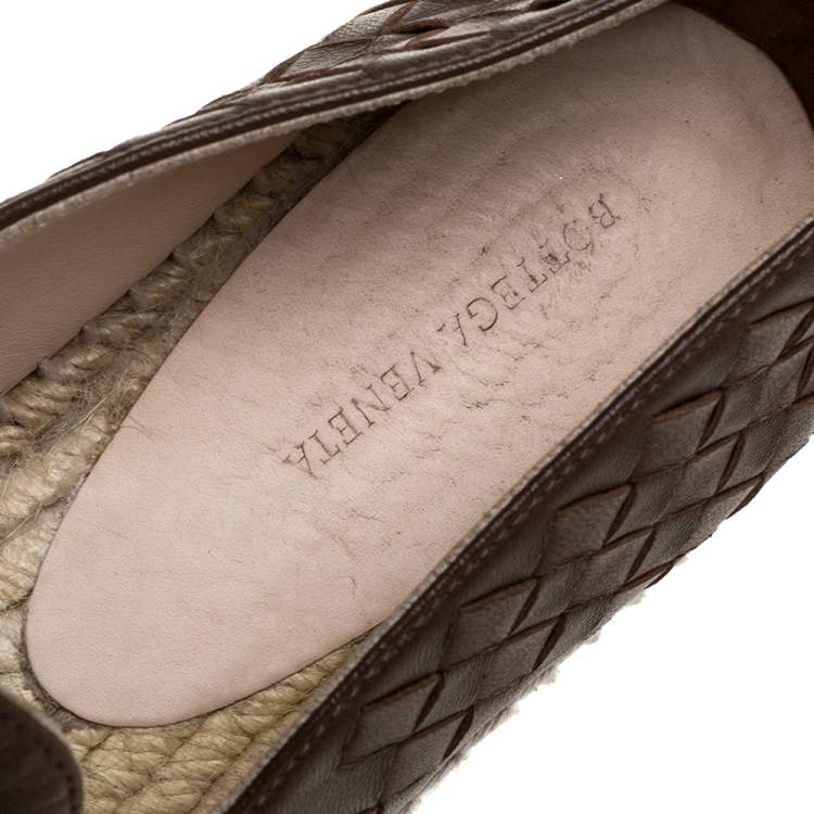 Pre Owned Bottega Veneta Brown Leather Intrecciato Espadrille Flats Size 38