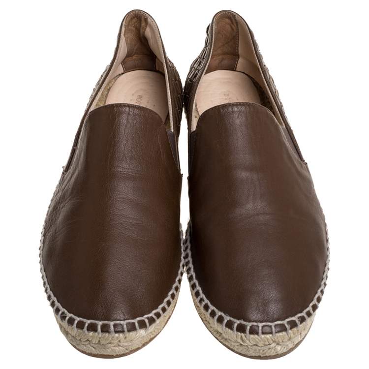 Pre Owned Bottega Veneta Brown Leather Intrecciato Espadrille Flats Size 38