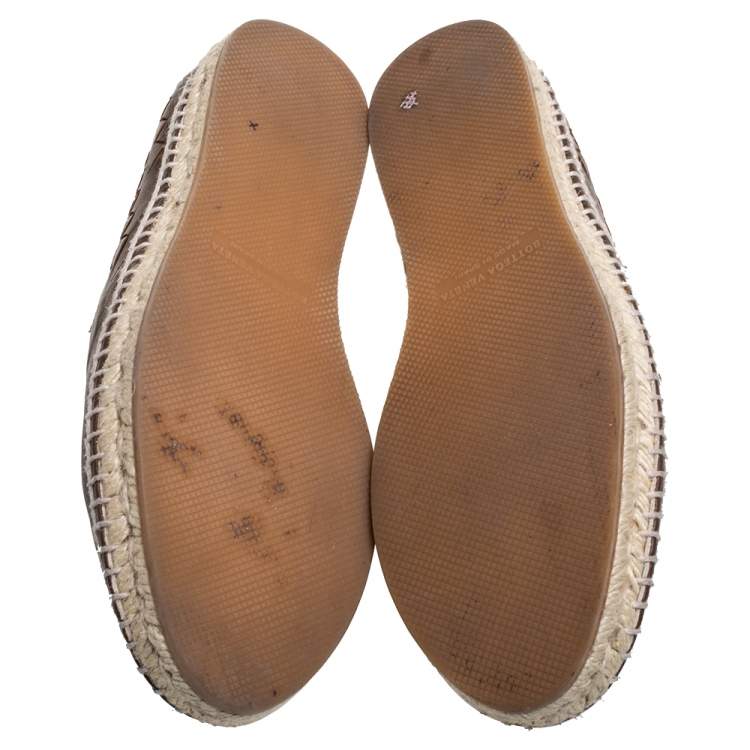 Pre Owned Bottega Veneta Brown Leather Intrecciato Espadrille Flats Size 38