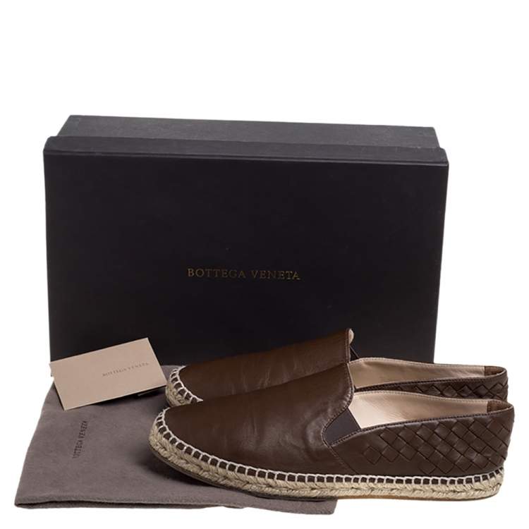 Pre Owned Bottega Veneta Brown Leather Intrecciato Espadrille Flats Size 38