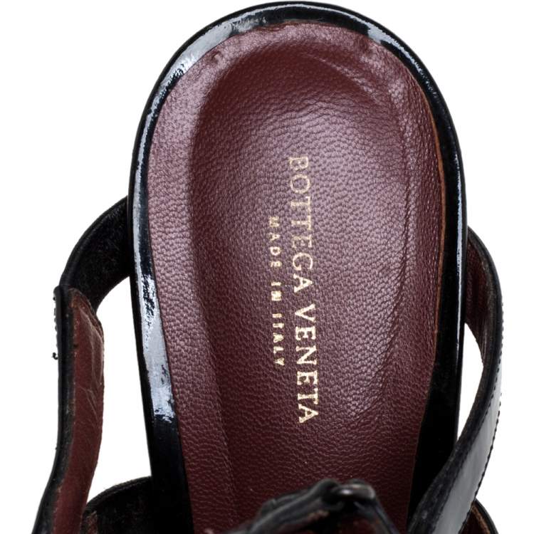 Pre Owned Bottega Veneta Black Patent Leather Cage Sandals Size 40