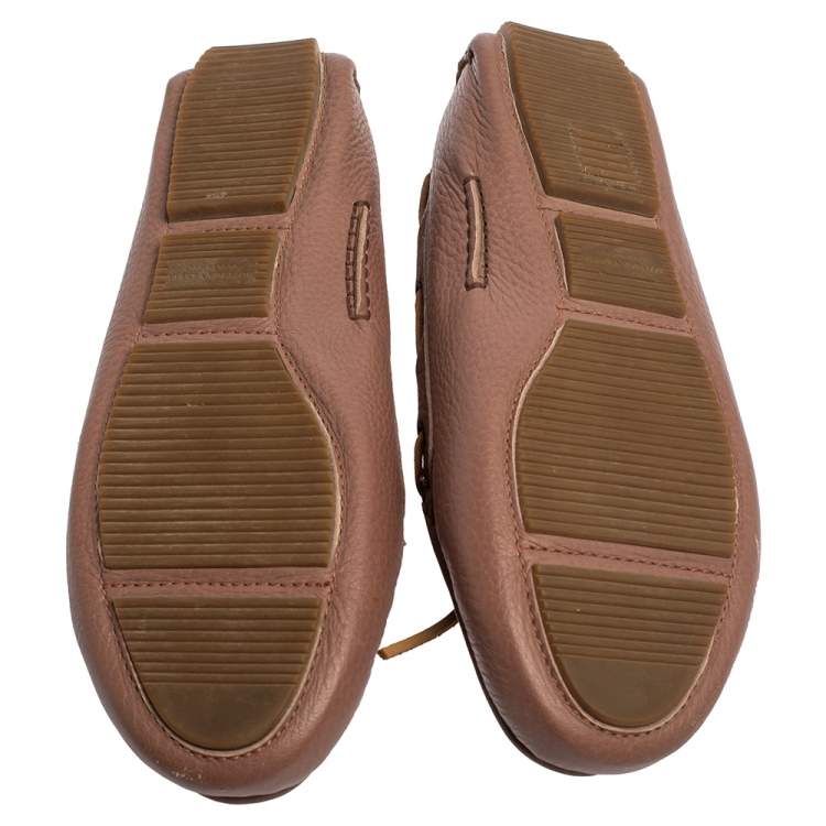 Pre Owned Bottega Veneta Pink Intrecciato Leather Bow Slip On Loafers Size 40.5
