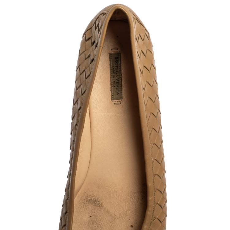 Pre Owned Bottega Veneta Beige Intrecciato Leather Bow Ballet Flats Size 39