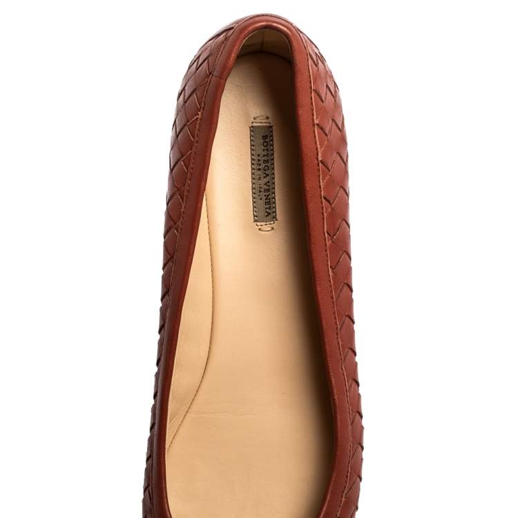 Pre Owned Bottega Veneta Brown Intrecciato Leather Ballet Flats Size 38.5