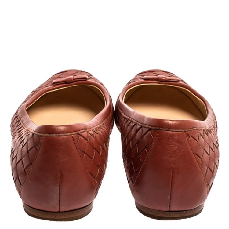 Pre Owned Bottega Veneta Brown Intrecciato Leather Ballet Flats Size 38.5