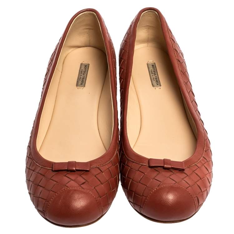 Pre Owned Bottega Veneta Brown Intrecciato Leather Ballet Flats Size 38.5