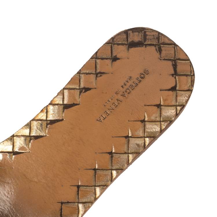 Pre Owned Bottega Veneta Gold Intrecciato Leather Ravello Sandals Size 39