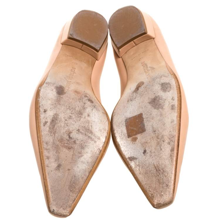 Pre Owned Bottega Veneta Beige Leather Ballet Flats Size 40