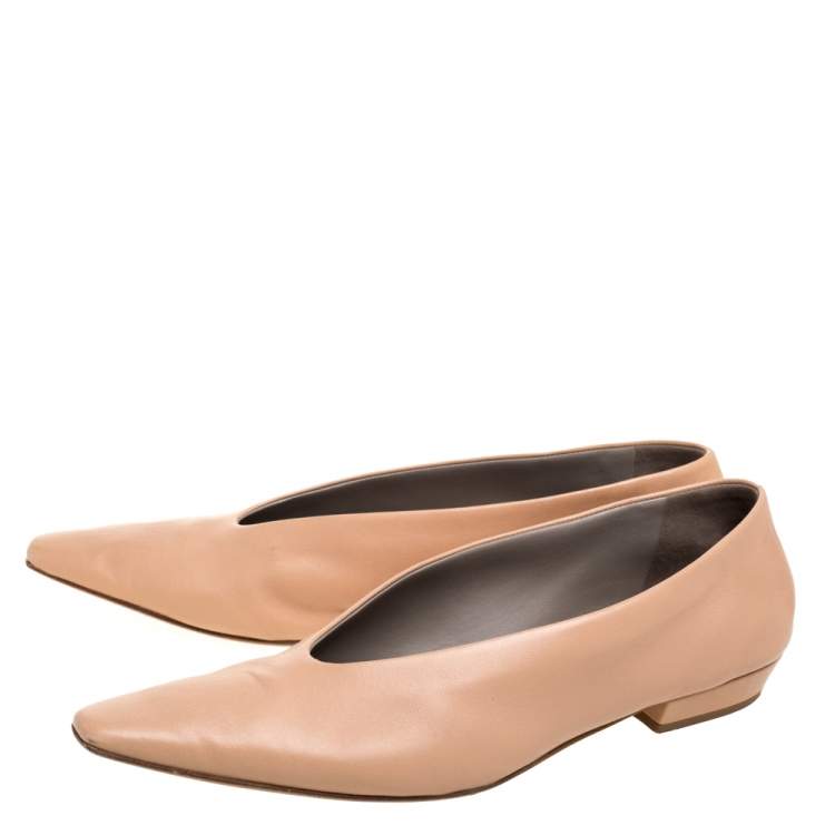 Pre Owned Bottega Veneta Beige Leather Ballet Flats Size 40