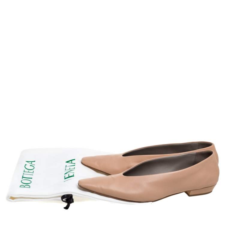 Pre Owned Bottega Veneta Beige Leather Ballet Flats Size 40