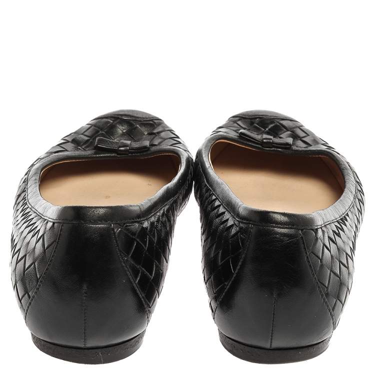 Pre Owned Bottega Veneta Black Leather Intrecciato Ballet Flats Size 39