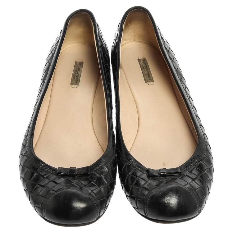 Pre Owned Bottega Veneta Black Leather Intrecciato Ballet Flats Size 39