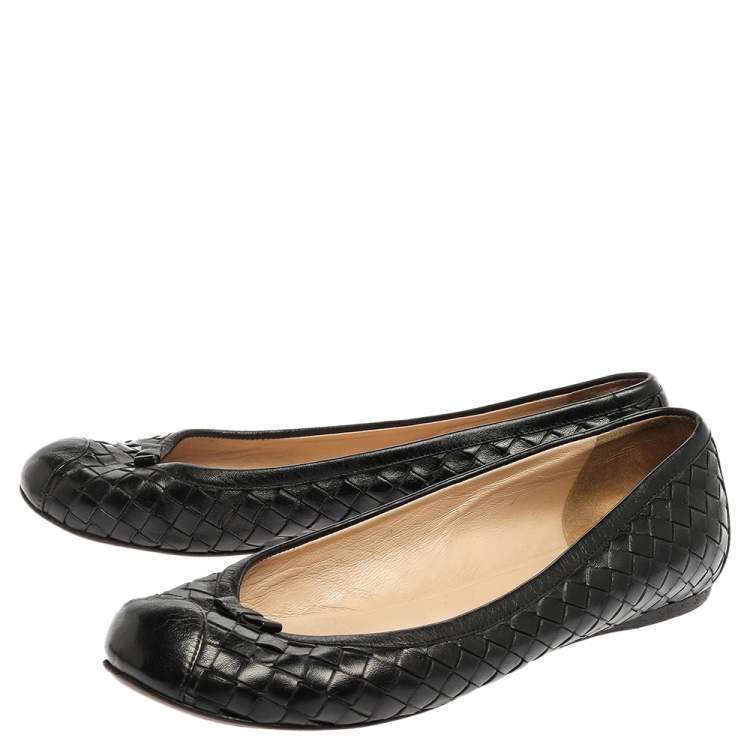 Pre Owned Bottega Veneta Black Leather Intrecciato Ballet Flats Size 39