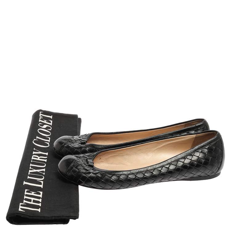 Pre Owned Bottega Veneta Black Leather Intrecciato Ballet Flats Size 39