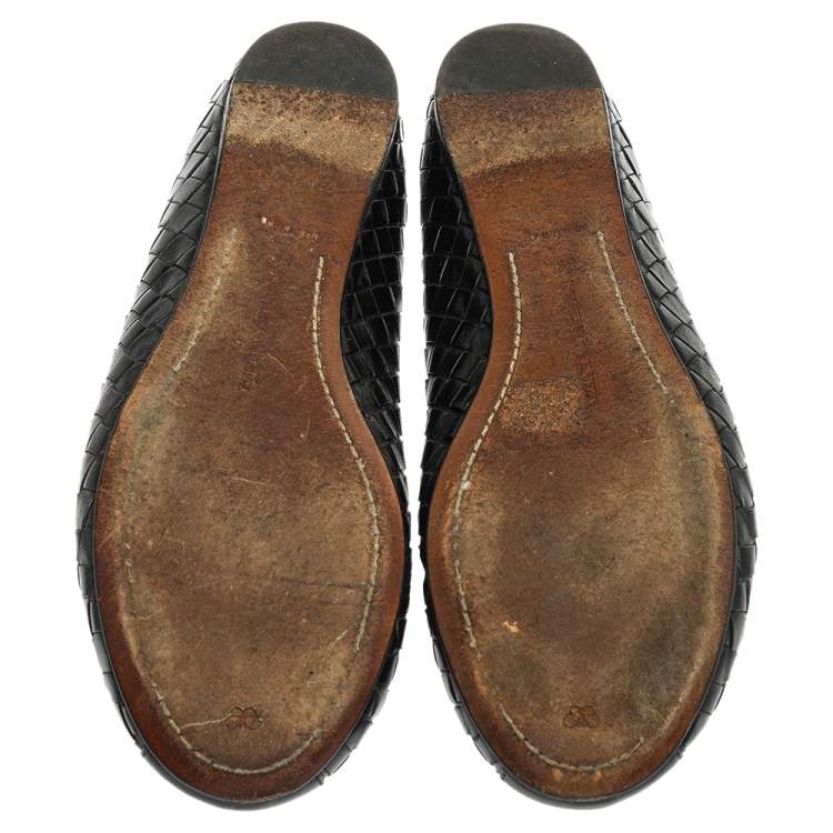 Pre Owned Bottega Veneta Black Leather Intrecciato Ballet Flats Size 39