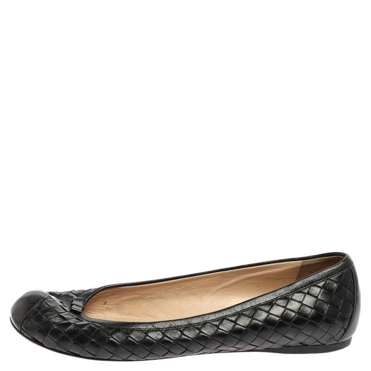 Pre Owned Bottega Veneta Black Leather Intrecciato Ballet Flats Size 39