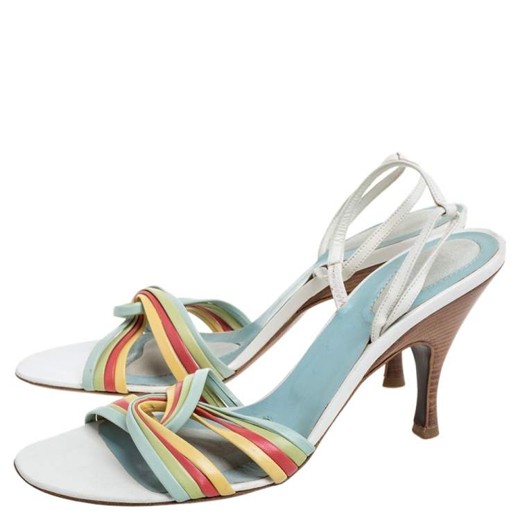 Pre Owned Bottega Veneta Multicolor Leather Criss Cross Slingback Sandals Size 41